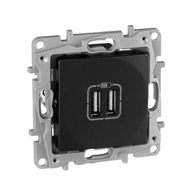 Блок питания USB IEK ETIKA, USB A+A, 15 Вт, антрацит, скрытый монтаж