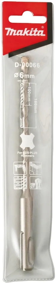 Бур Makita D-00066 по бетону, 6x100x160 мм, SDS Plus