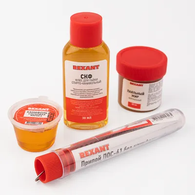Набор паяльный Rexant К4 09-3744, припой, канифоль, паяльный жир, флюс СКФ