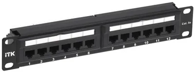 Патч-панель ITK PP12-1UC5EU-D05-10, 10" 1U, 12×RJ45 кат.5E UTP, Dual IDC