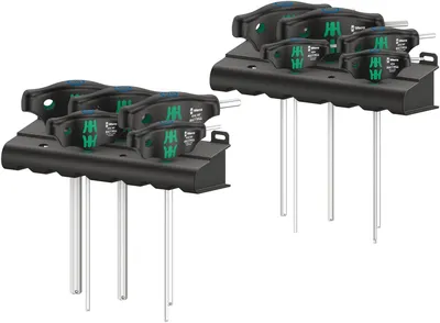 Набор отвёрток с Т-образной рукояткой 454/10 HF Set Imperial 1 Hex-Plus с функцией фиксации крепежа 3/32 - 3/8 10 предметов комплектация: 2x 454 Imperial Шестигранная отвёртка Hex-Plus с поперечной ручкой дюймовая: 3/32x150 7/64x150 8x 454 HF Шестигранная отвёртка с поперечной ручкой Hex-Plus с фиксирующей функцией дюймовая: 1/8x150 9/64x150 5/32x150 3/16x150 7/32x150 1/4x150 5/16x150 3/8x150 2x Подставка для отверток Kraftform 190 x 50 мм