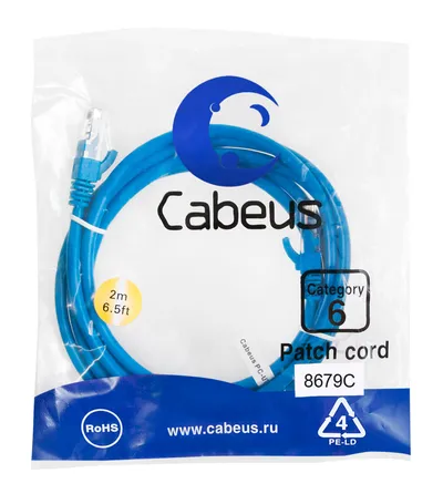 Патч-корд Cabeus PC-UTP-RJ45-Cat.6-2m-BL, UTP, Cat.6, 2м, синий