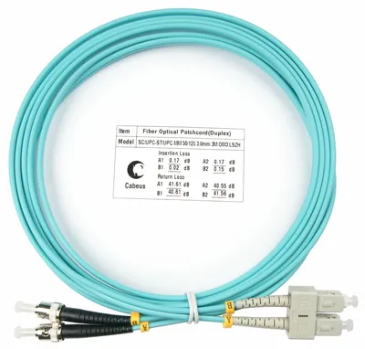 Патч-корд оптический Cabeus FOP-50-SC-ST-3m, duplex SC-ST, 50/125 OM3, 3 м