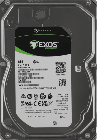 Жесткий диск Seagate Exos 7E10 ST6000NM019B, 6 ТБ, 3.5", SATA III, 7200 RPM, 256 МБ