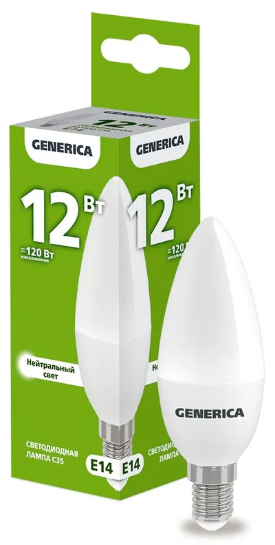 Лампа LED IEK GENERICA C35, 12 Вт, 230 В, 4000К, E14