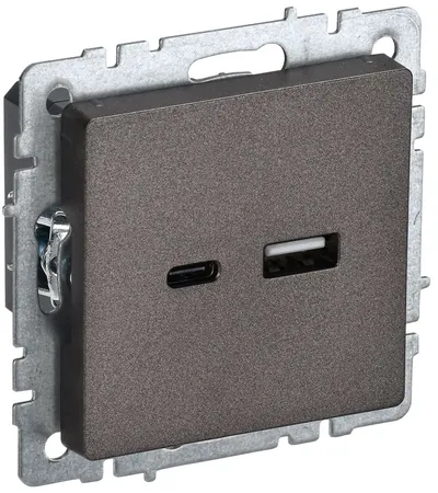 Розетка USB IEK BRITE BR-U22-018-K45, USB A+C 18 Вт, 1 пост, IP20, темная бронза