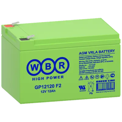 Аккумулятор WBR GP12120 F2, 12 В / 12 А·ч, AGM, клемма F2, 151×98×98 мм