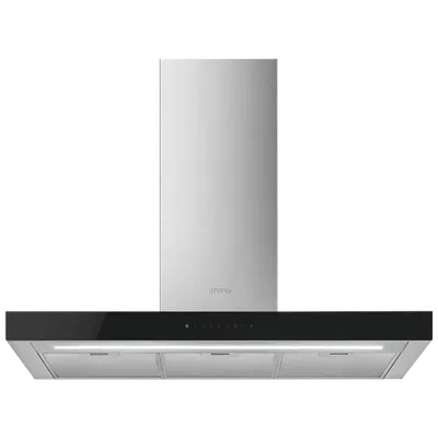 Настенная вытяжка SMEG, 90 см, электронное управление, 3 скорости, интенсивный режим, автоматическое отключение, дисплей, LED подсветка, 730 м3/ч, энергоэффективность А, уровень шума 71 дБ, цвет нержавеющая сталь/черный