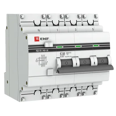 Дифференциальный автомат EKF АД-32 PROxima DA32-32-30-4P-pro, 3P+N, 32 А, 30 мА