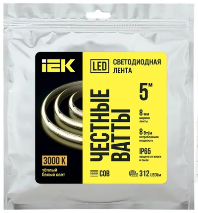 Световая лента IEK LSR11-1-312-65-3-05, COB, 24 В, 8 Вт/м, 3000К, IP65, 5 м