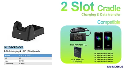 Кредл M3 Mobile SL20-2CRD-CC0, 2 слота, зарядка + USB