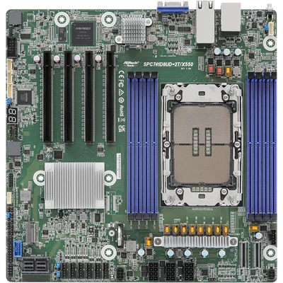 Материнская плата/ ASRock SPC741D8UD-2T/X550, Deep Micro-ATX, 1x LGA 4677 5th/4th Gen Intel Xeon Scalable, 8x DDR5 RDIMM/ RDIMM-3DS, 4x PCIe5.0 / CXL1.1 x16, 2x MCIO (PCIE5.0 x8), 1x M.2 (PCIe3.0 x4 or SATA 6Gb/s), up to 9 SATA 6Gb/s, 2x RJ45 (10GbE) Intel X550-AT2, AST2600