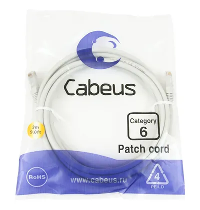 Патч-корд Cabeus PC-UTP-RJ45-Cat.6-3m, U/UTP, Cat.6, 3м