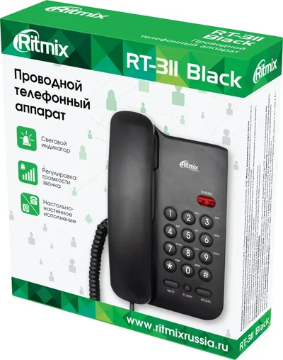 Телефон проводной RITMIX RT-311, 1 линия, чёрный, настенный монтаж