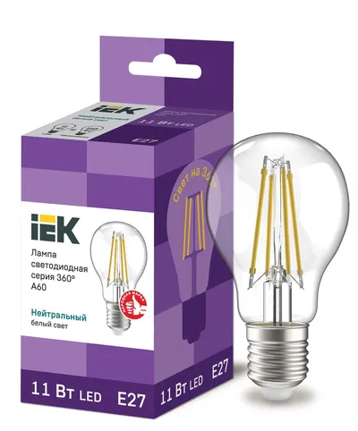 Лампа светодиодная IEK LLF-A60-11-230-40-E27-CL, 11 Вт, 4000 К, E27, 360°