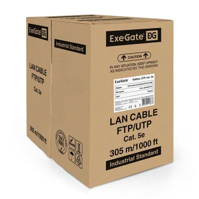 Кабель ExeGate EX281817RUS, UTP 4 пары Cat.5e CCA, 25AWG, 305 м, серый, PVC