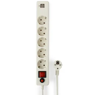 Сетевой фильтр Гарнизон ECL-5-U2-W-1.8, 5 розеток Schuko, 2xUSB, 10 А, 1,8 м