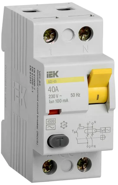 УЗО IEK ВД1-63 MDV10-2-040-100, 2п, 40 А, 100 мА, тип AC