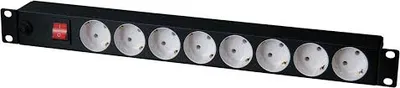 Блок розеток NIKOMAX TLK-RS08M1N-BK, 19", 1U, 8×Schuko, 10 А, чёрный