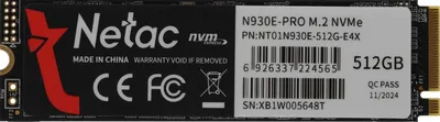 SSD Netac NT01N930E-512G-E4X, 512GB, M.2 2280, PCIe 3.0 x4, NVMe