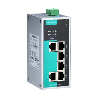 Коммутатор MOXA EDS-P206A-4PoE-T, 2×10/100BaseTX, 4×PoE+ 30 Вт, L2, IP30