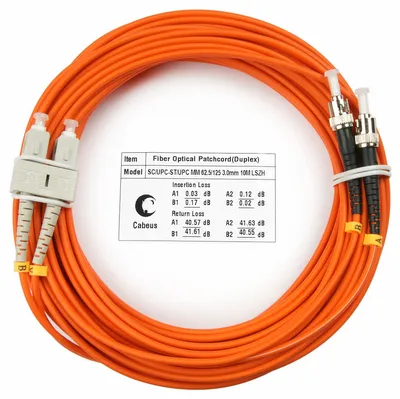 Патч-корд оптический Cabeus FOP-62-SC-ST-20m, Duplex SC/ST, OM1, 20м, оранжевый
