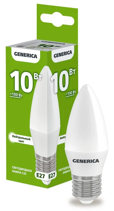 Лампа светодиодная IEK GENERICA LL-C35-10-230-40-E27-G, 10 Вт, 4000 К, E27