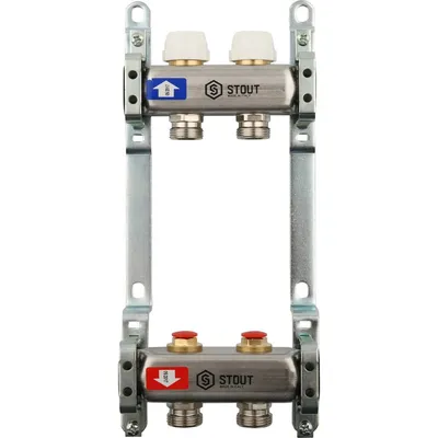 Коллектор STOUT SMS 0922 000002, 1"×2 выхода, 3/4" НР евроконус
