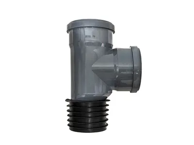 Тройник Политэк 4450-01, 110 мм, 90°, раструбный, PP, серый
