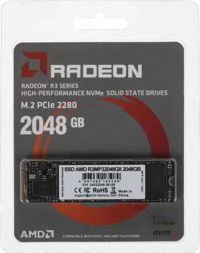 Твердотельный накопитель AMD Radeon R3 Series R3MP32048G8, 2048 ГБ, M.2 2280, PCIe 3.0 x4