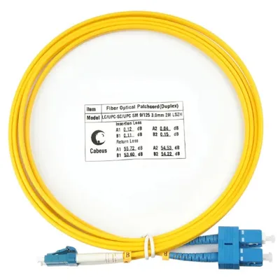 Патч-корд оптический Cabeus FOP(d)-9-LC-SC-2m, duplex LC-SC, OS2 9/125, LSZH, 2 м