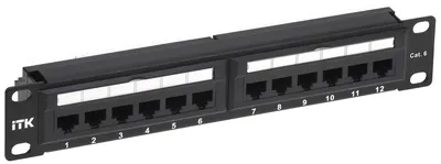 Патч-панель ITK PP12-1UC06U-D05-10, 10", 12 портов RJ45, 1U, кат.6 UTP, Dual IDC