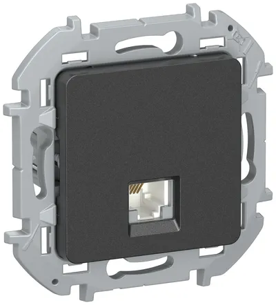 Розетка телефонная IEK IEKINSPIRIA 6738231, RJ-11, Cat.6, скрытый монтаж, антрацит