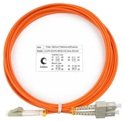 Патч-корд оптический Cabeus FOP-62-LC-SC-3m, Duplex LC/SC, OM1, 3м