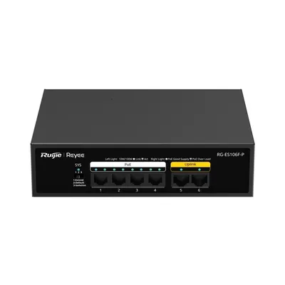 Коммутатор Ruijie Reyee RG-ES106F-P, 4×100 Мбит/с PoE + 2×100 Мбит/с