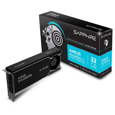 Видеокарта Sapphire AI PRO R9700 AI, 32 ГБ GDDR6, 256 бит, 3×DisplayPort 2.1a, PCIe 5.0