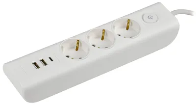 Удлинитель IEK WYP12-16-03-02-ZKU-K01, 3 места, 2м, USB×3, с заземлением