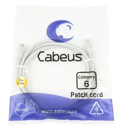 Патч-корд Cabeus PC-UTP-RJ45-Cat.6-1.5m, кат.6, 1.5м, серый