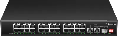 Коммутатор SpaceCam SC-24P-285-2G(A), неуправляемый, 24×PoE 10/100 + 1×1G RJ45 + 1 Combo 1G, 285 Вт