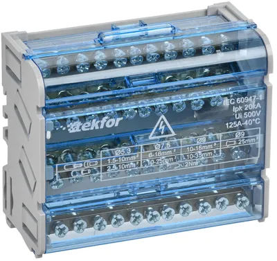 Клеммник распределительный IEK TEKFOR ШНК 4х11 3L+PEN, 2,5–35 мм², 44 контакта