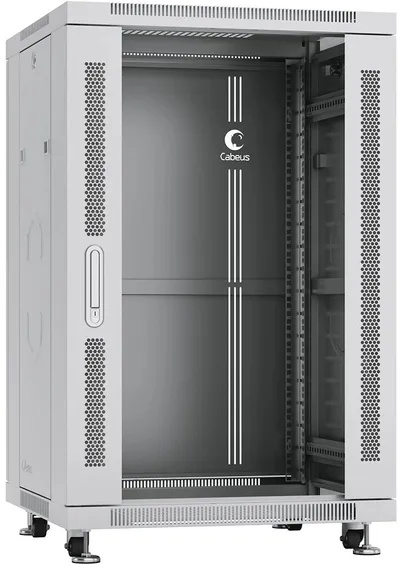 Шкаф монтажный Cabeus SH-05C-18U60/80, напольный, 18U, 600×800мм, стекло/металл, серый