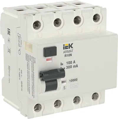 Выключатель дифференциального тока IEK ARMAT R10N, 4P, 100 А, 300 мА, тип AC