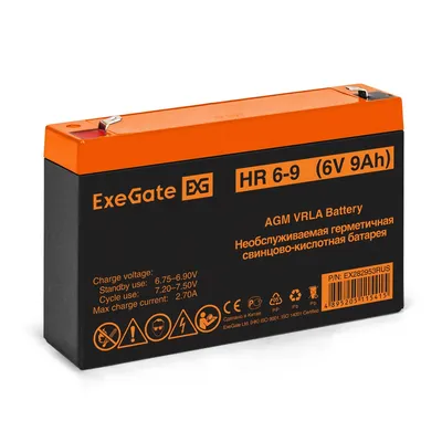 Аккумулятор ExeGate HR 6-9-F2, 6 В, 9 А·ч, 634 Вт, клеммы F2