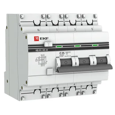 Дифференциальный автомат EKF АД-32 PROxima DA32-25-30-4P-pro, 3P+N, C 25 А, 30 мА, тип AC