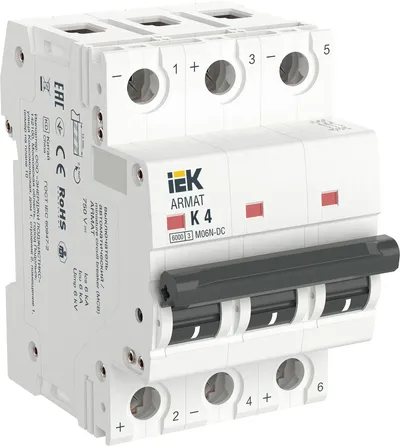 Автоматический выключатель IEK ARMAT M06N-DC 3P K 4А, 750 В DC