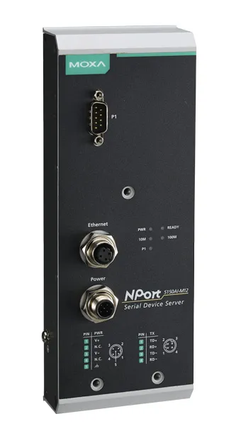 Преобразователь MOXA NPort 5150AI-M12-CT-T, 1×RS-232/422/485, 1×Ethernet 10/100, -40…+75 °C