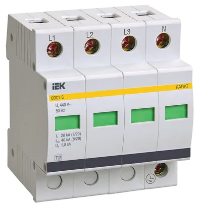 Ограничитель импульсных перенапряжений IEK MOP20-4-C ОПС1-C, 4P, 20/40 кА, 400 В