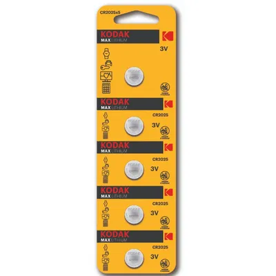 Батарейка Kodak CR2025-5Bl Max Lithium, литиевая, 3 В, 170 мАч, 5 шт.
