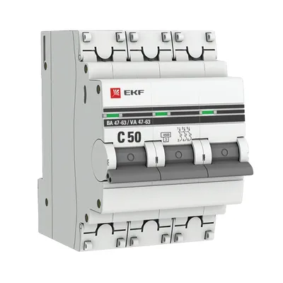 Автоматический выключатель EKF mcb4763-3-50C-pro, 3P, 50 А, C, 4,5 кА, ВА 47-63 PROxima