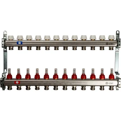 Коллектор STOUT SMS 0917 000012, нержавеющая сталь, 12 выходов, 3/4", 6 бар